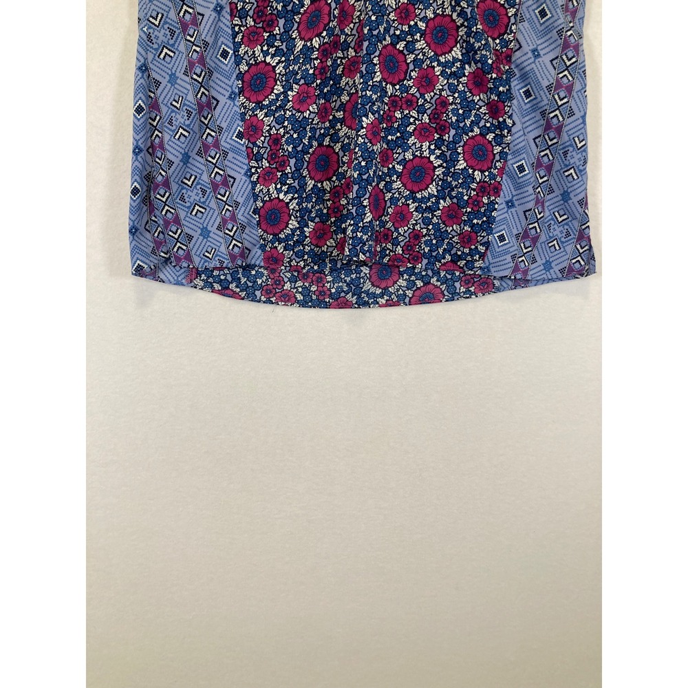 Boho Floral Motherhood Maternity Womens Large Blue Pink Mixed Print Ruffle Top - Picture 9 of 10